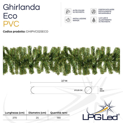PVC Artificial Christmas Wreath | ECO | from 270cm | diameter 25cm | 190 branches