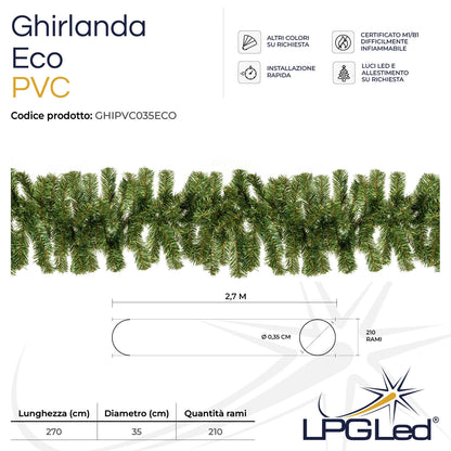 Ghirlanda di Natale artificiale PVC | ECO | da 270cm | diametro 35cm | rami 210