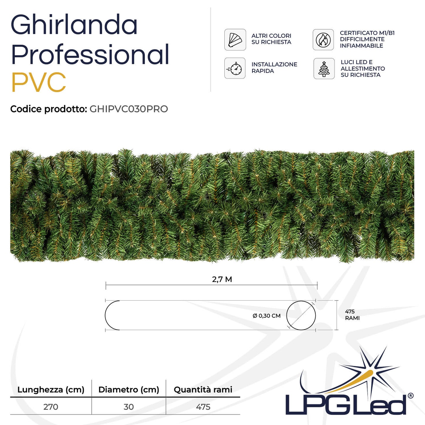 PVC Artificial Christmas Wreath | PROFESSIONAL | from 270cm | diameter 30cm | 475 branches