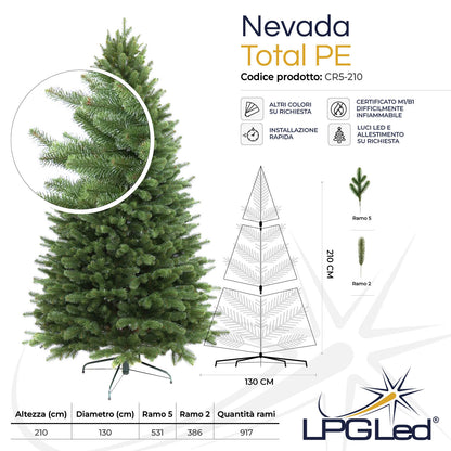 Albero di Natale artificiale TOTAL PE | NEVADA | altezza 210cm - diametro 130cm - rami 917