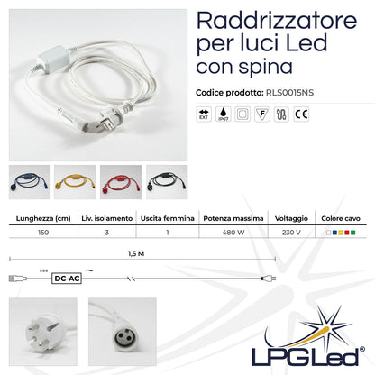 Raddrizzatore per luci led | con spina 1,5m | IP67