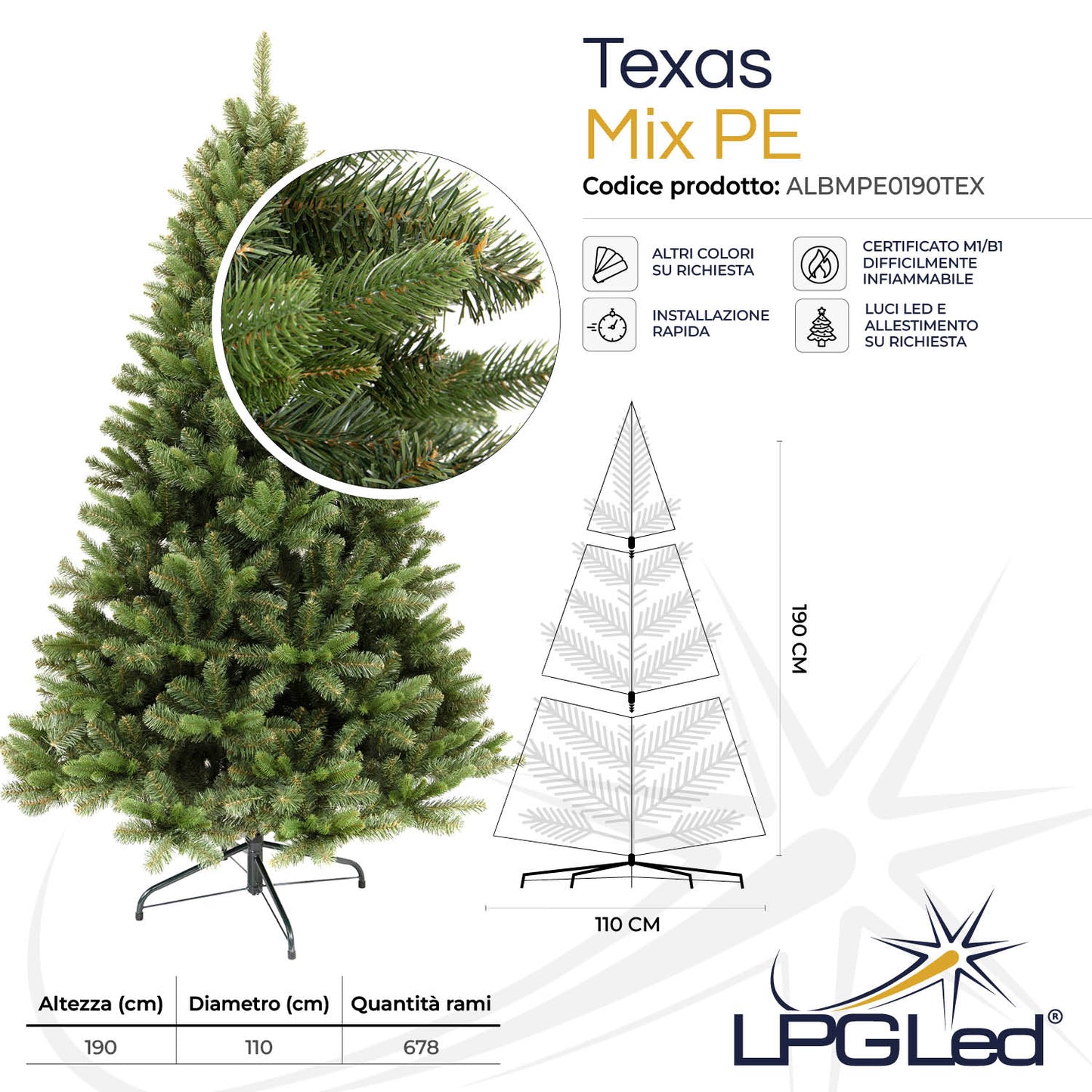 Albero di Natale artificiale MIX PE | TEXAS | da 190cm | rami 678