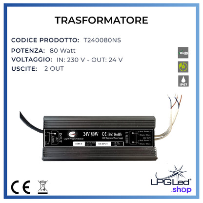 LPGLed voltage transformer | 80 Watts 2 outputs | IP67 | 24V