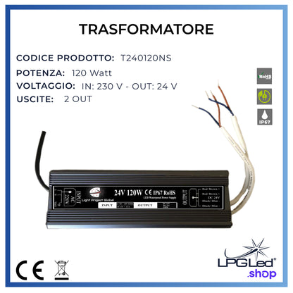 LPGLed voltage transformer | 120 Watts 2 outputs | IP67 | 24V