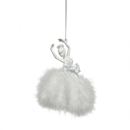 Ballerina di Natale in Abito di Piume, Ornamento Elegante per Albero Natalizio, colore Bianco – ornamenti natalizi Merry Worlds