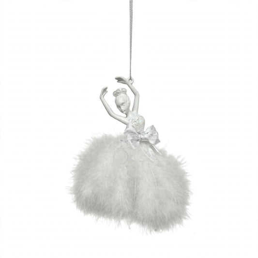 Ballerina di Natale in Abito di Piume, Ornamento Elegante per Albero Natalizio, colore Bianco – ornamenti natalizi Merry Worlds