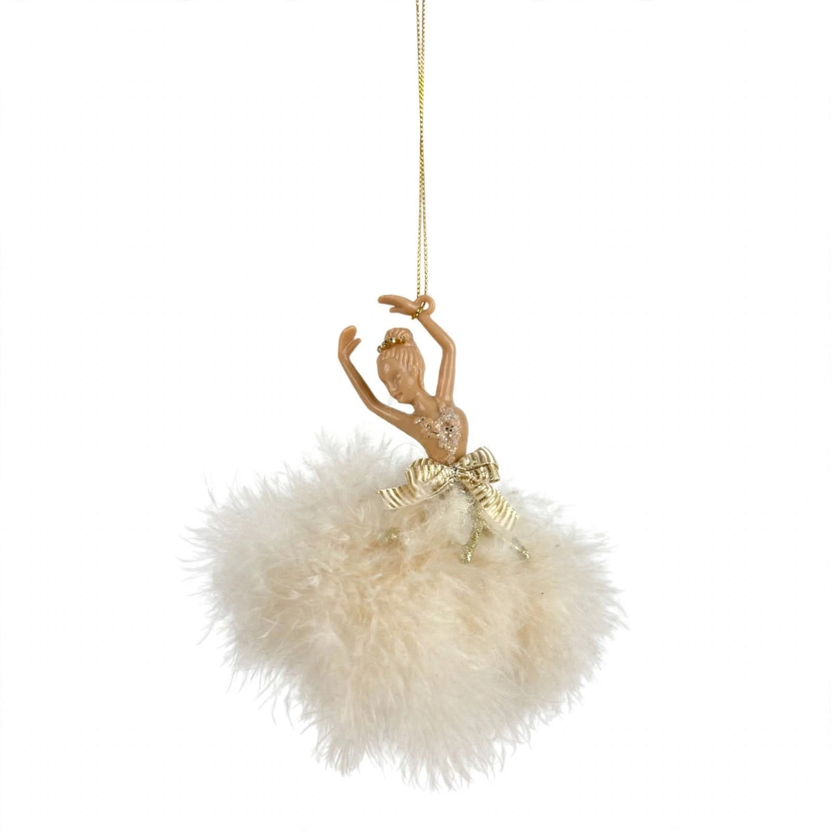 Ballerina di Natale in Abito di Piume, Ornamento Elegante per Albero Natalizio, colore Beige – ornamenti natalizi Merry Worlds, foto 2
