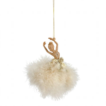 Ballerina di Natale in Abito di Piume, Ornamento Elegante per Albero Natalizio, colore Beige – ornamenti natalizi Merry Worlds, foto 2