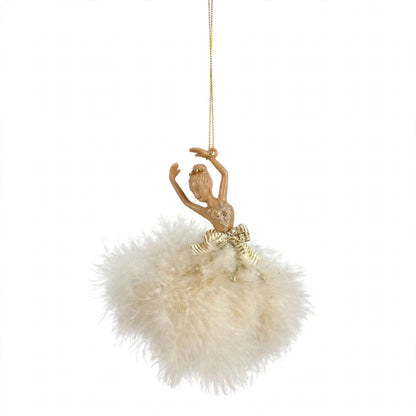 Ballerina di Natale in Abito di Piume, Ornamento Elegante per Albero Natalizio, colore Beige – ornamenti natalizi Merry Worlds, foto 2