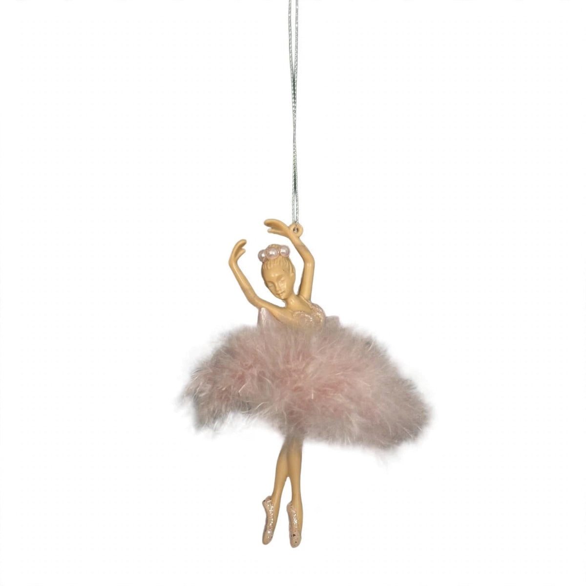 Ballerina di Natale in Abito di Piume, Ornamento Elegante per Albero Natalizio, colore Rosa – ornamenti natalizi Merry Worlds, foto 4