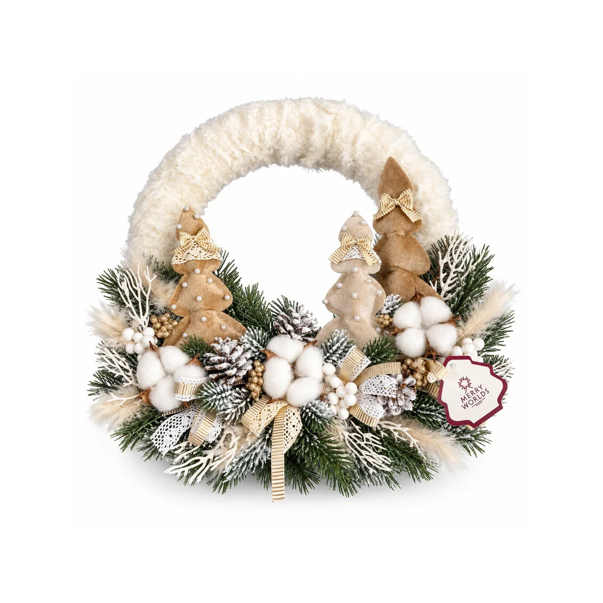 Corona di Natale artigianale con alberi di Natale in tessuto, 35 cm – corone di Natale Merry Worlds