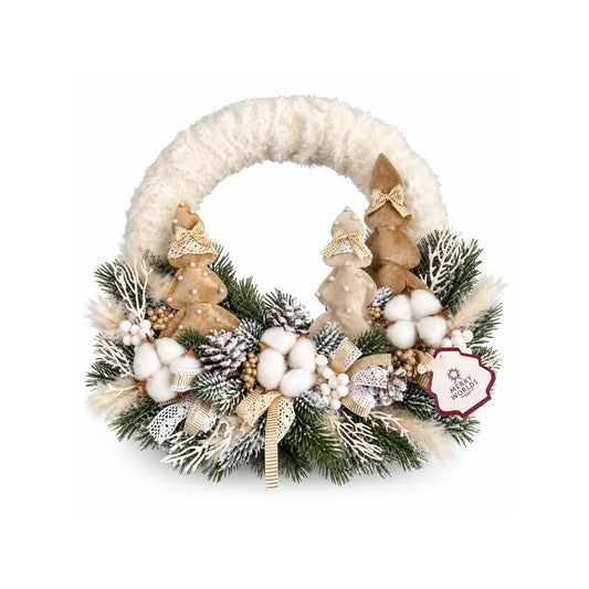 Corona di Natale artigianale con alberi di Natale in tessuto, 35 cm – corone di Natale Merry Worlds