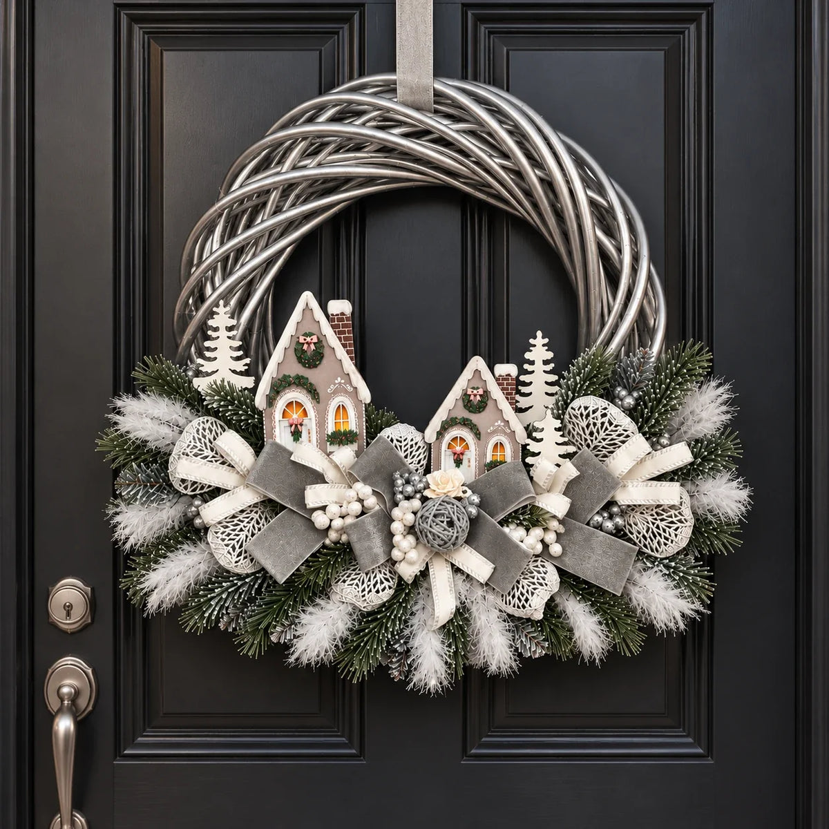 Corona di Natale artigianale in vimini, 40 cm, appesa alla porta – decorazioni natalizie di design Merry Worlds, foto 2