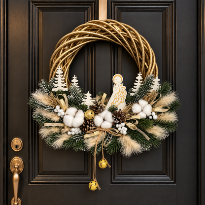 Corona di Natale in vimini dorata con presepe, 35 cm, dettaglio – decorazioni natalizie di lusso Merry Worlds, foto 2