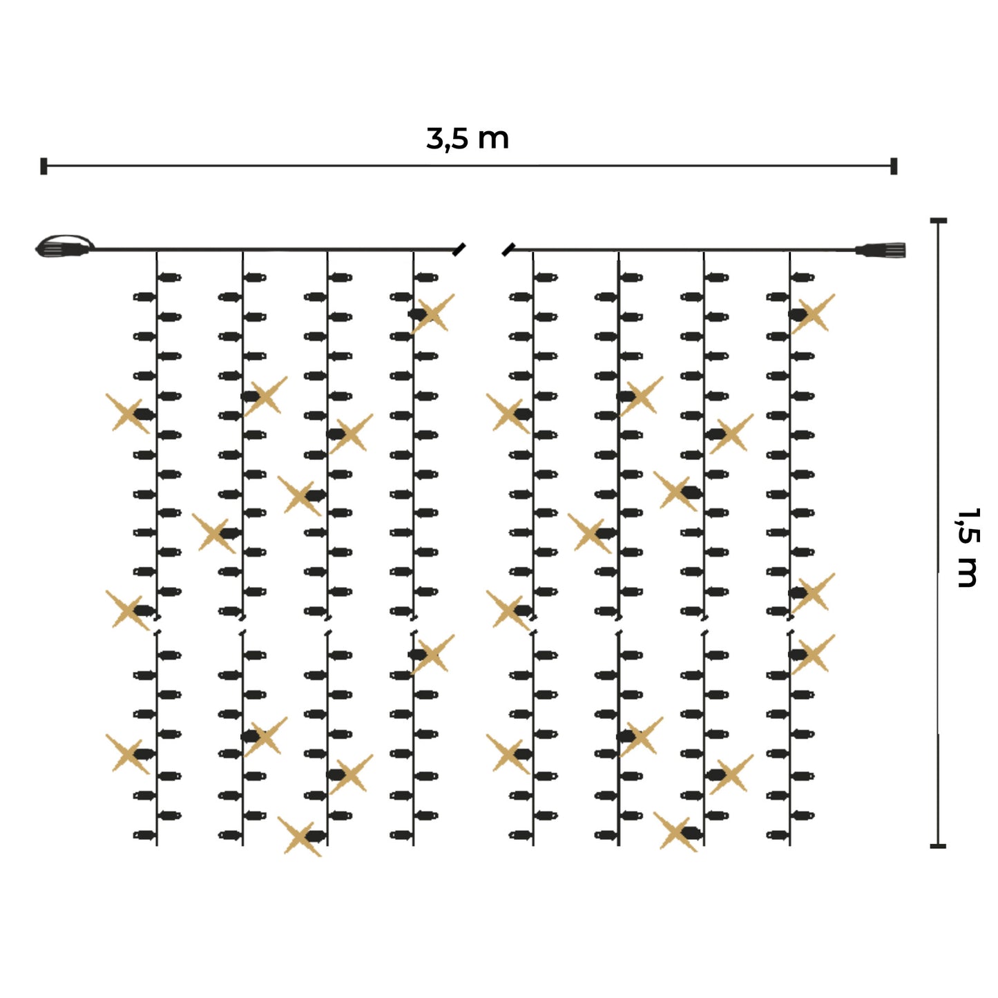 LED curtain | 3.5x1.5m 230V | white cable | 345 LEDs (69 flashes)