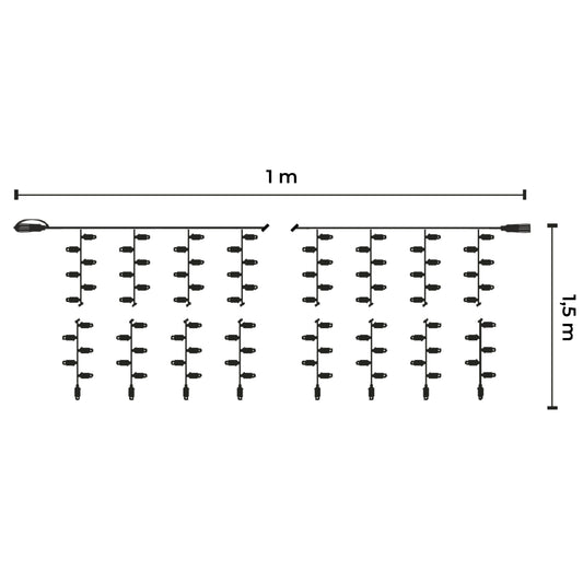 LED curtain | 1X1.5m 230V | white cable | 120 LEDs | 8 descents | 15 leds/descent