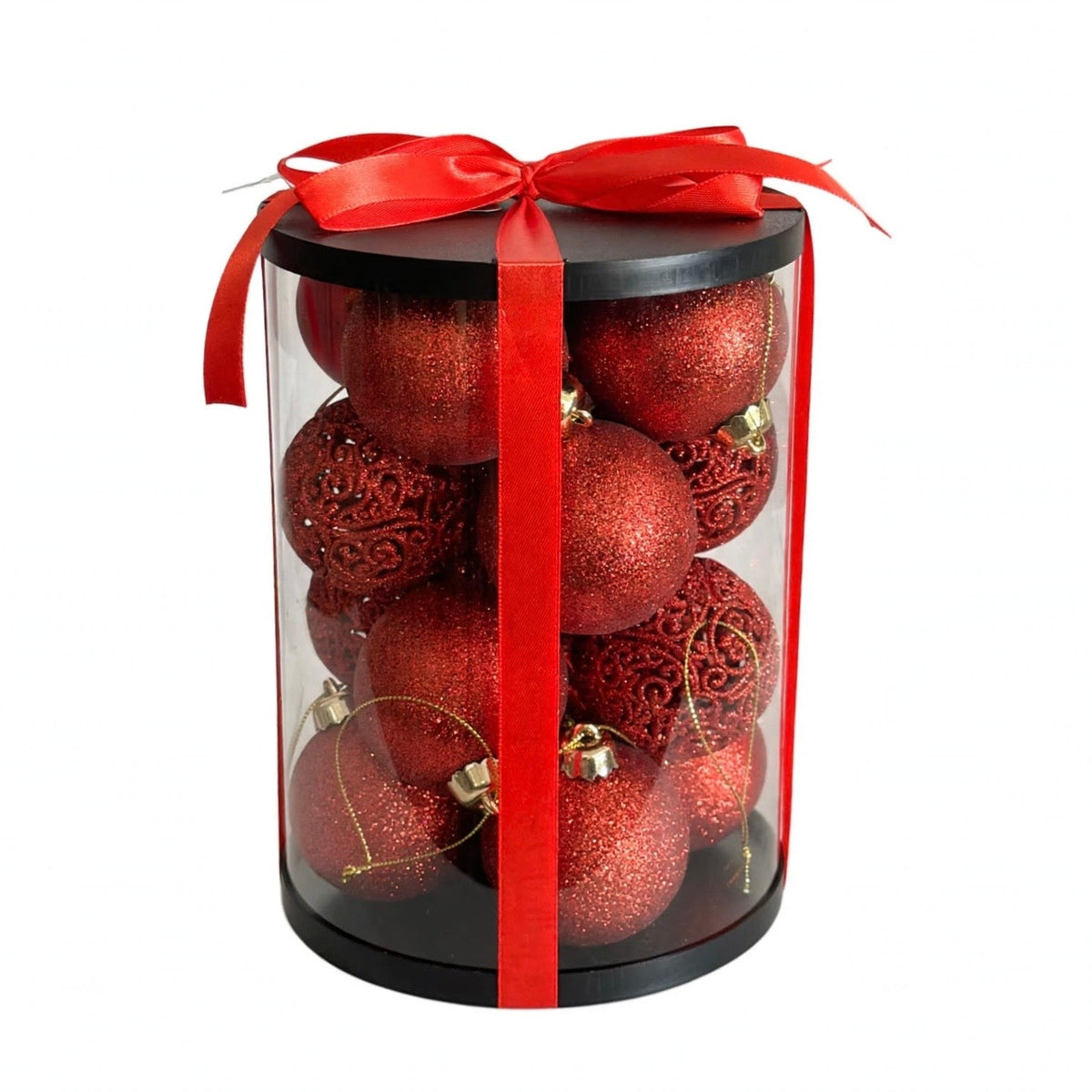 Set 16 palline glitter infrangibili traforate, 6 cm, colore rosso – decorazioni per albero di Natale Merry Worlds, foto 2