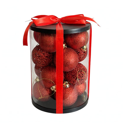 Set 16 palline glitter infrangibili traforate, 6 cm, colore rosso – decorazioni per albero di Natale Merry Worlds, foto 2