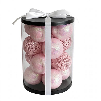 Set 16 palline glitter infrangibili traforate, 6 cm, colore rosa – ornamenti natalizi Merry Worlds, foto 4
