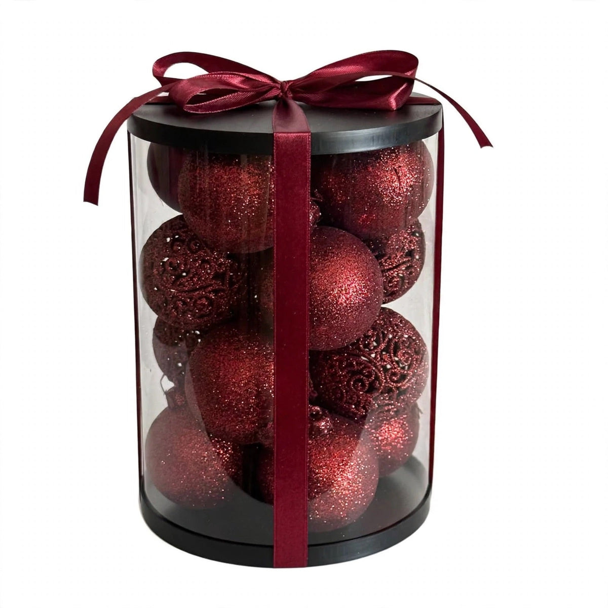 Set 16 palline glitter infrangibili traforate, 6 cm, colore bordeaux – palline di Natale infrangibili Merry Worlds, foto 5