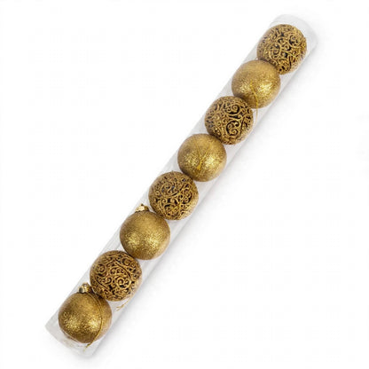 Set 8 Palline Glitter Infrangibili Traforate, 6cm, colore Oro – palline di Natale infrangibili Merry Worlds