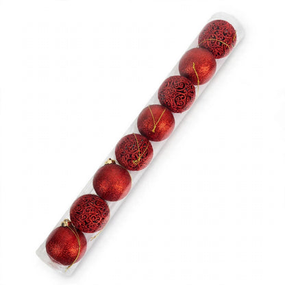 Set 8 Palline Glitter Infrangibili Traforate, 6cm, colore Rosso – palline di Natale eleganti Merry Worlds, foto 3